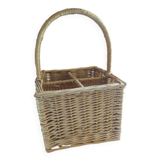 VINTAGE RATTAN BOTTLE HOLDER BASKET