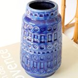 Vintage Scheurich Inka Vase, Blue Ceramic, West Germany