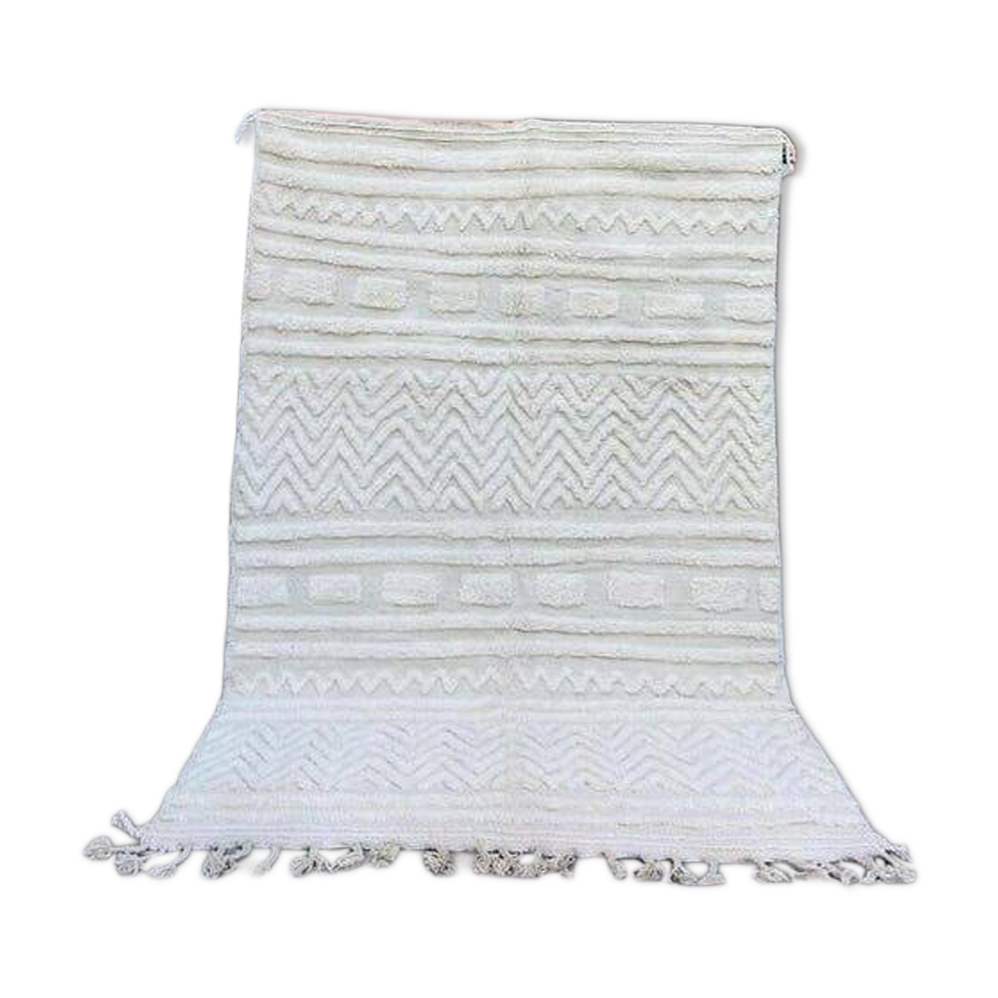 Authentic white Moroccan wool rug size 2/3 m