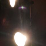 Floor lamp of the 70s in gilded brass lacquered beige metal and brown plastic 2 spots