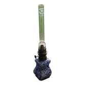 Magnificent oil lamp in blue and gold clichy glass and its transparent glass globe