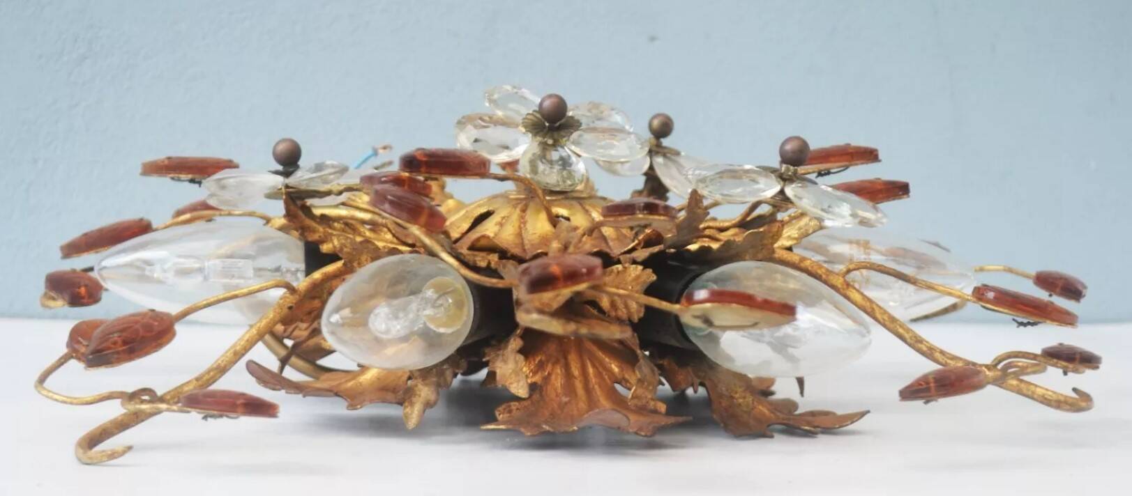 Banci-Firenze ceiling light, in Golden Iron and Crystal Flowers - 6 lamps