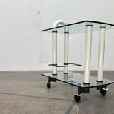 Postmodern Italian bar cart in glass and metal by Metalnova, 1980s.