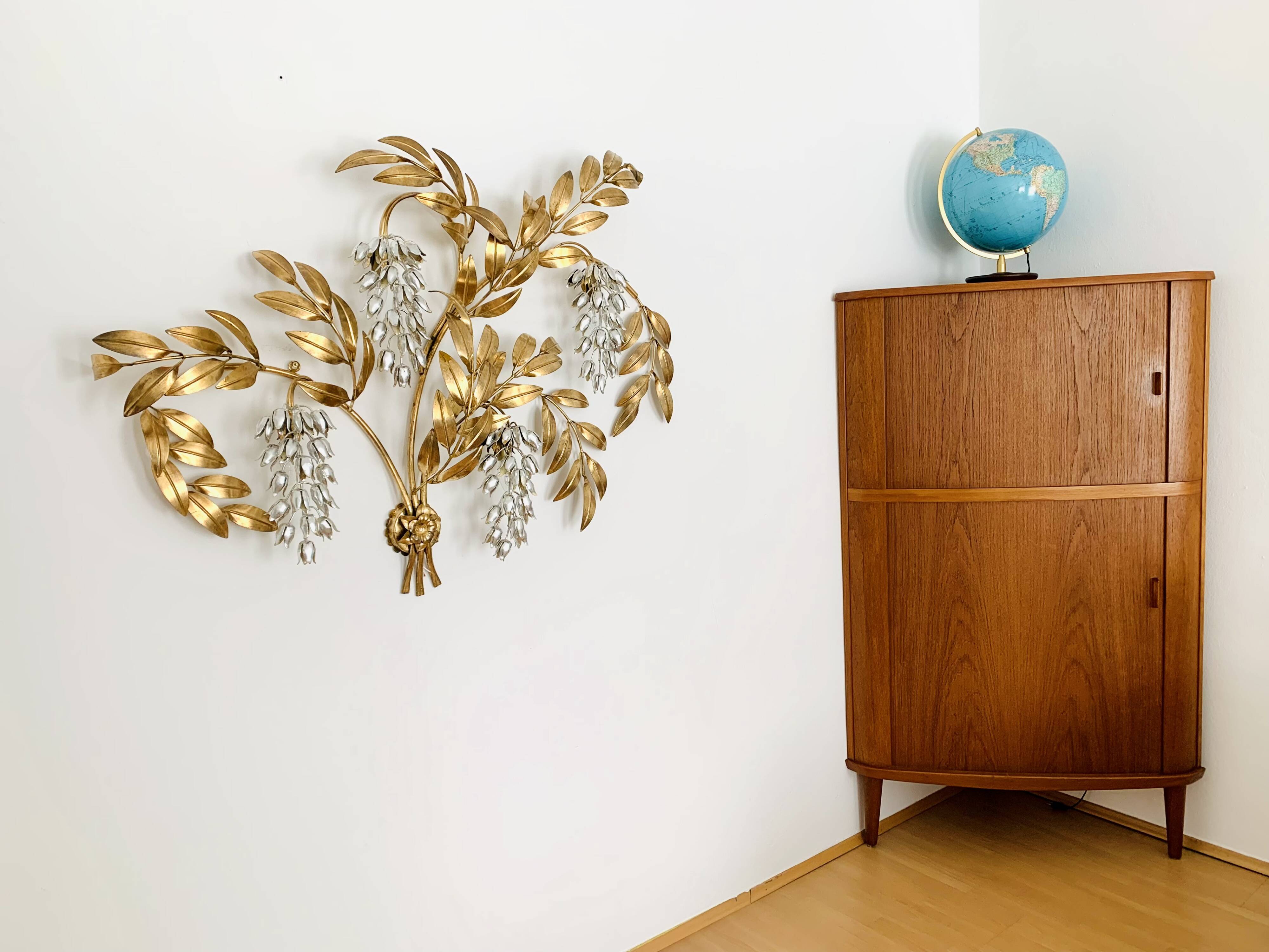 Large Hollywood Regency Palm Leaf Wall Lamp by Hans Kögl