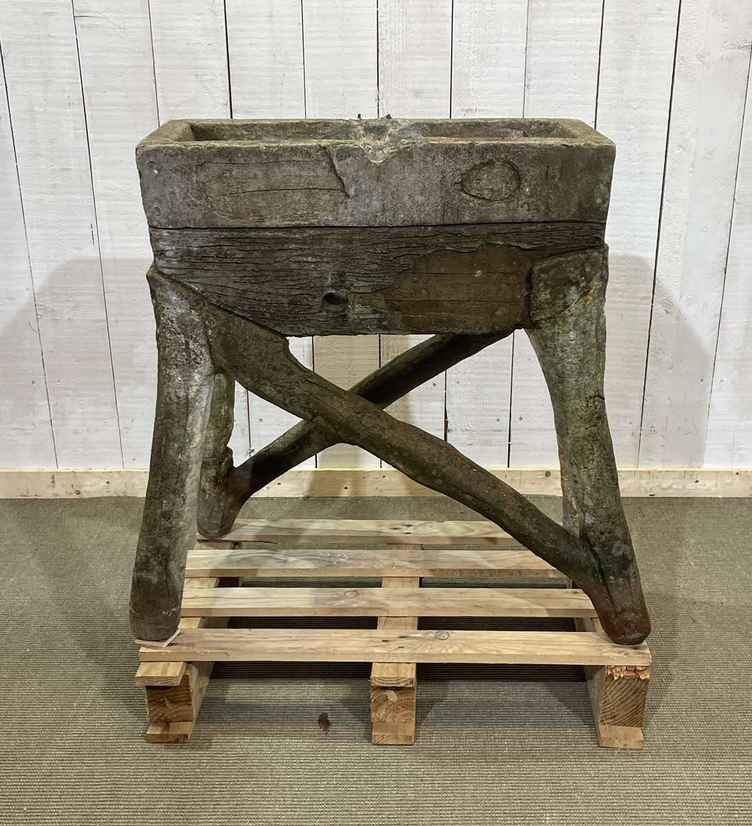 1950s faux wood cement planter, old water mill