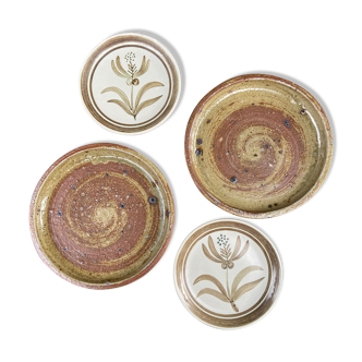 Set sandstone plates and faience Longchamps-head to head 2 people-70s