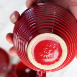 Pair of burgundy red cups with concentric streaks - Saint-Clément - 50s
