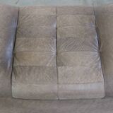 Gray leather design element/ armchair from the 70s + footstool