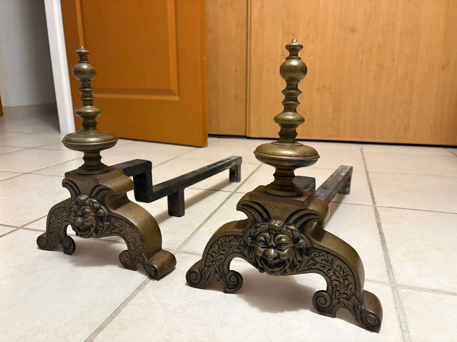 Pair of antique bronze andirons - period 1870/1900