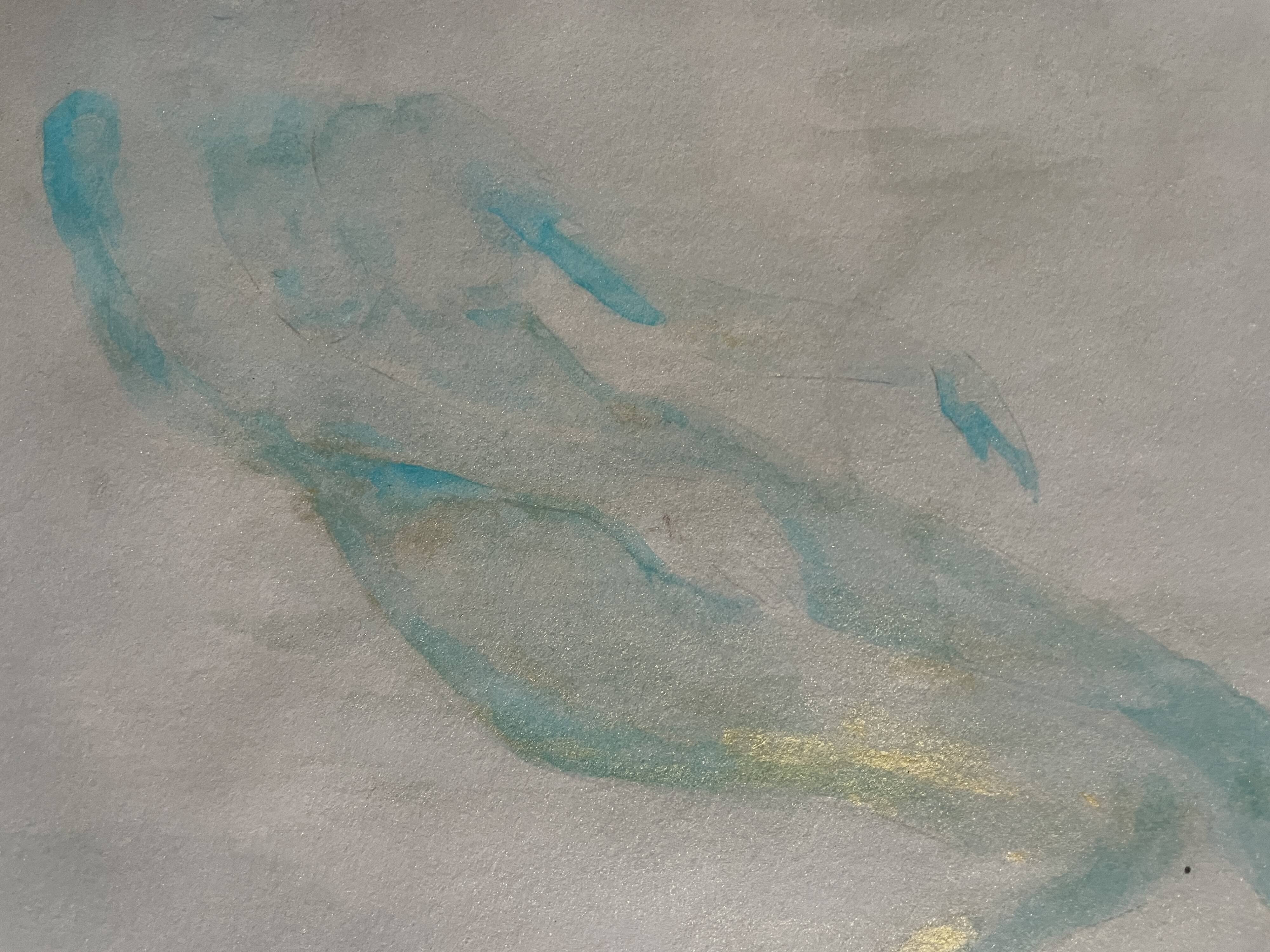 Tableau signé aquarelle monochrome « étude femme allongée »