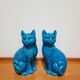 Vintage Pair of Ceramic Blue Cats Bookends