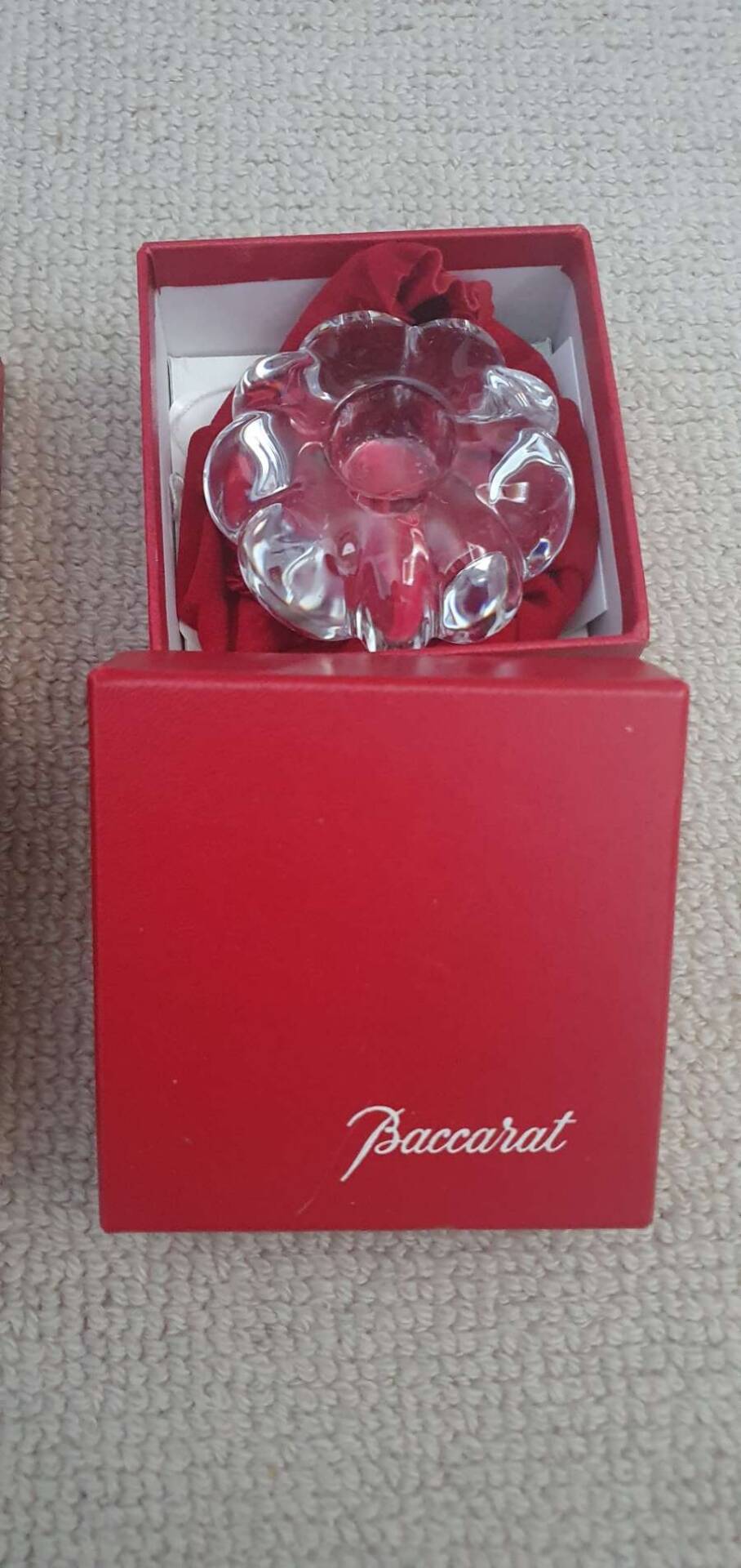 Pair of Baccarat crystal candlesticks, flower/rose model — new condition