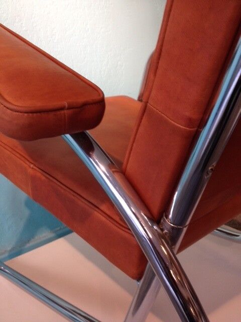 Modernist armchair in leather and chrome - 1940