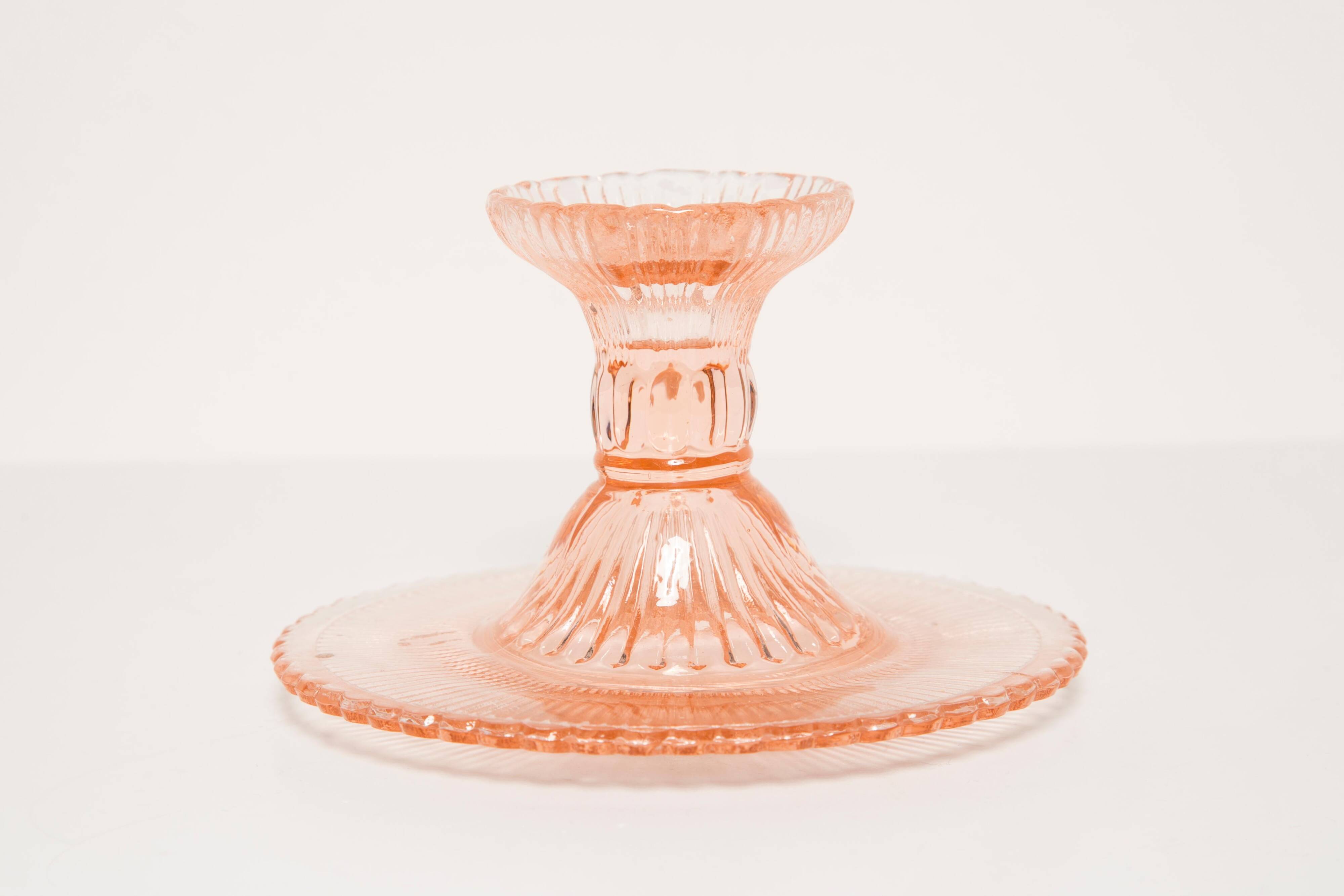 Pale pink glass candlestick mid-century, Europe, 1960s