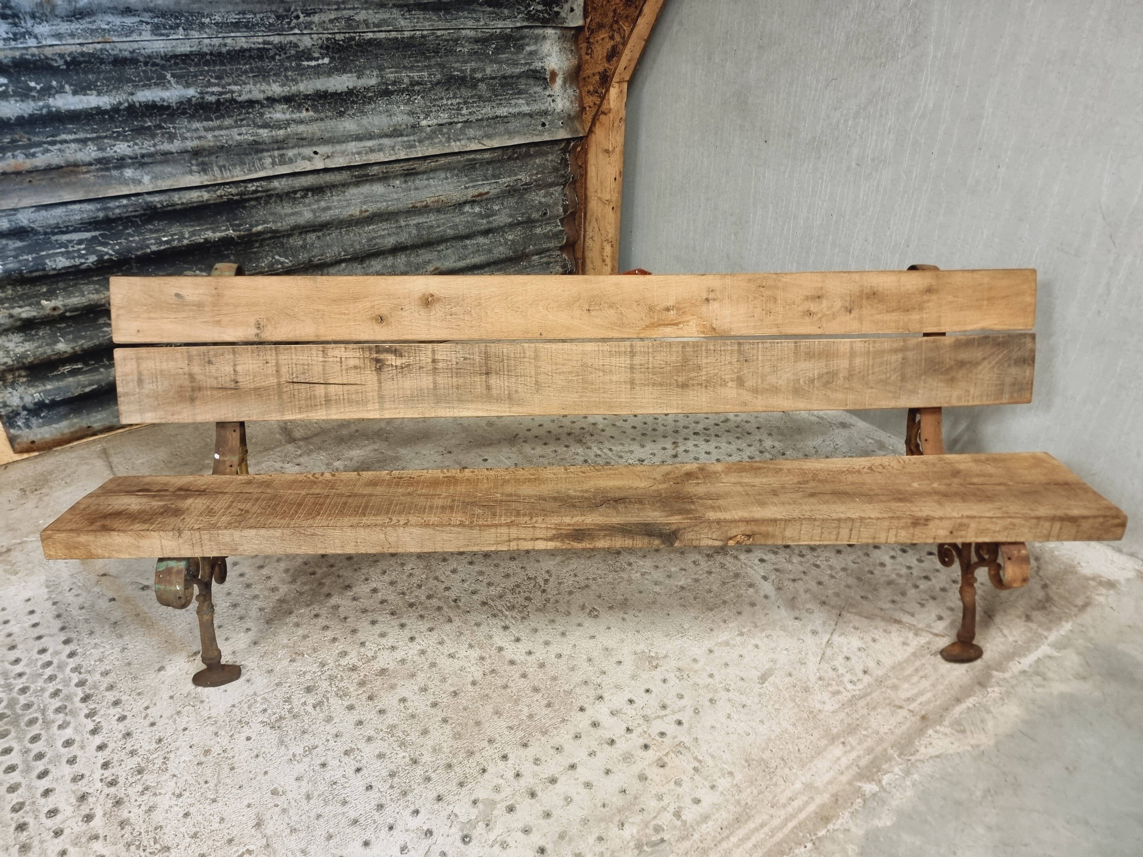 Antique garden bench French park bench oak with cast iron 218 cm