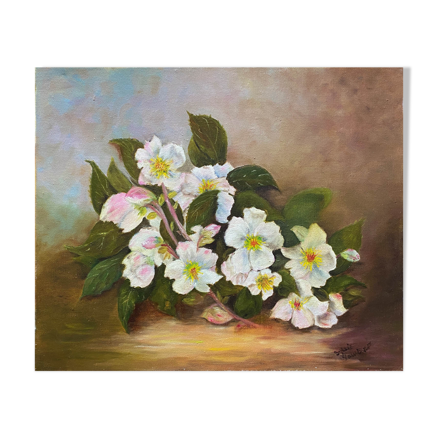 Table HST "Christmas Roses" Flowers Ellébores signed Sylvie Lamboeuf