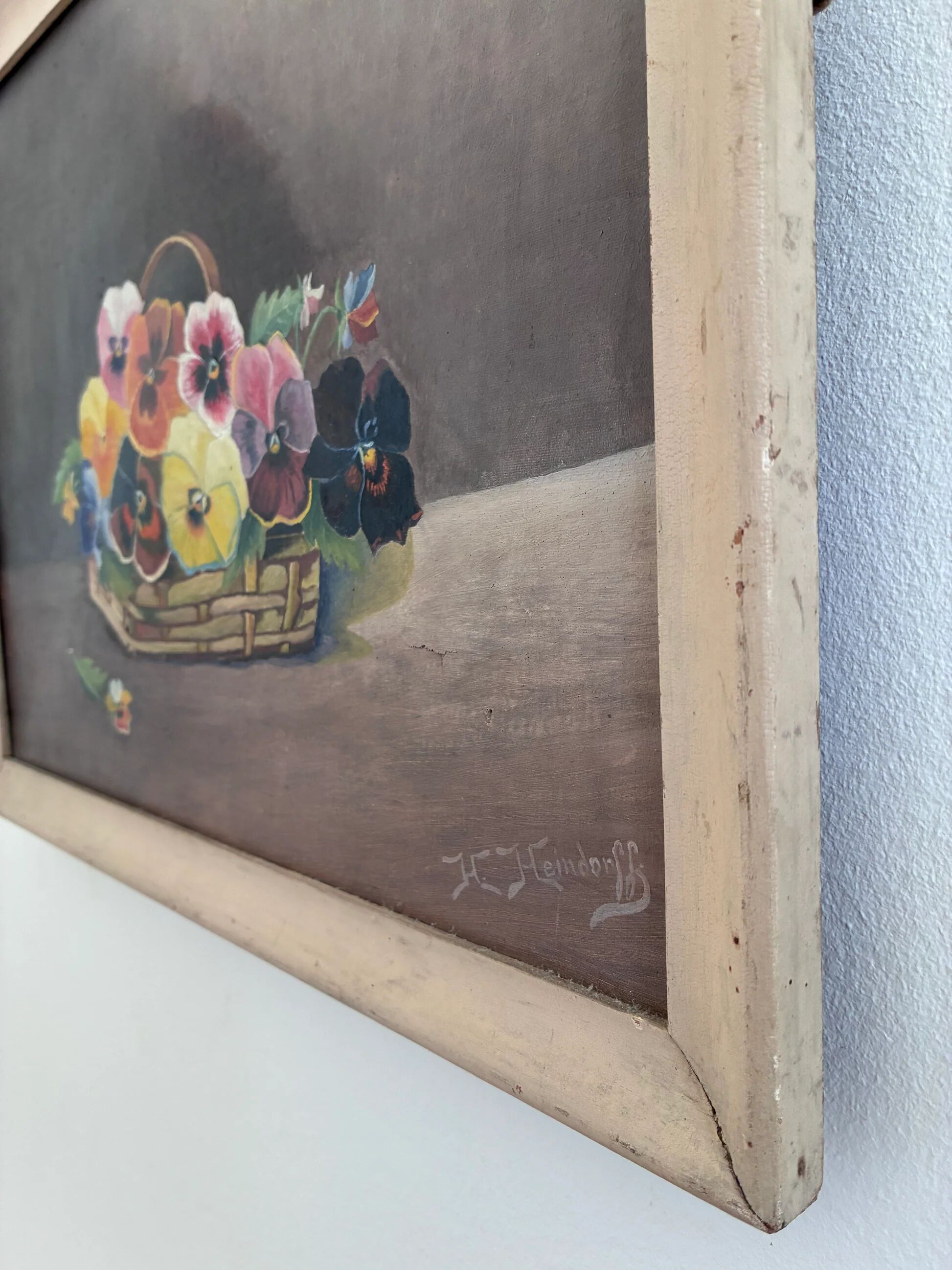 Set of vintage original flower oil paintings, flower still life pair