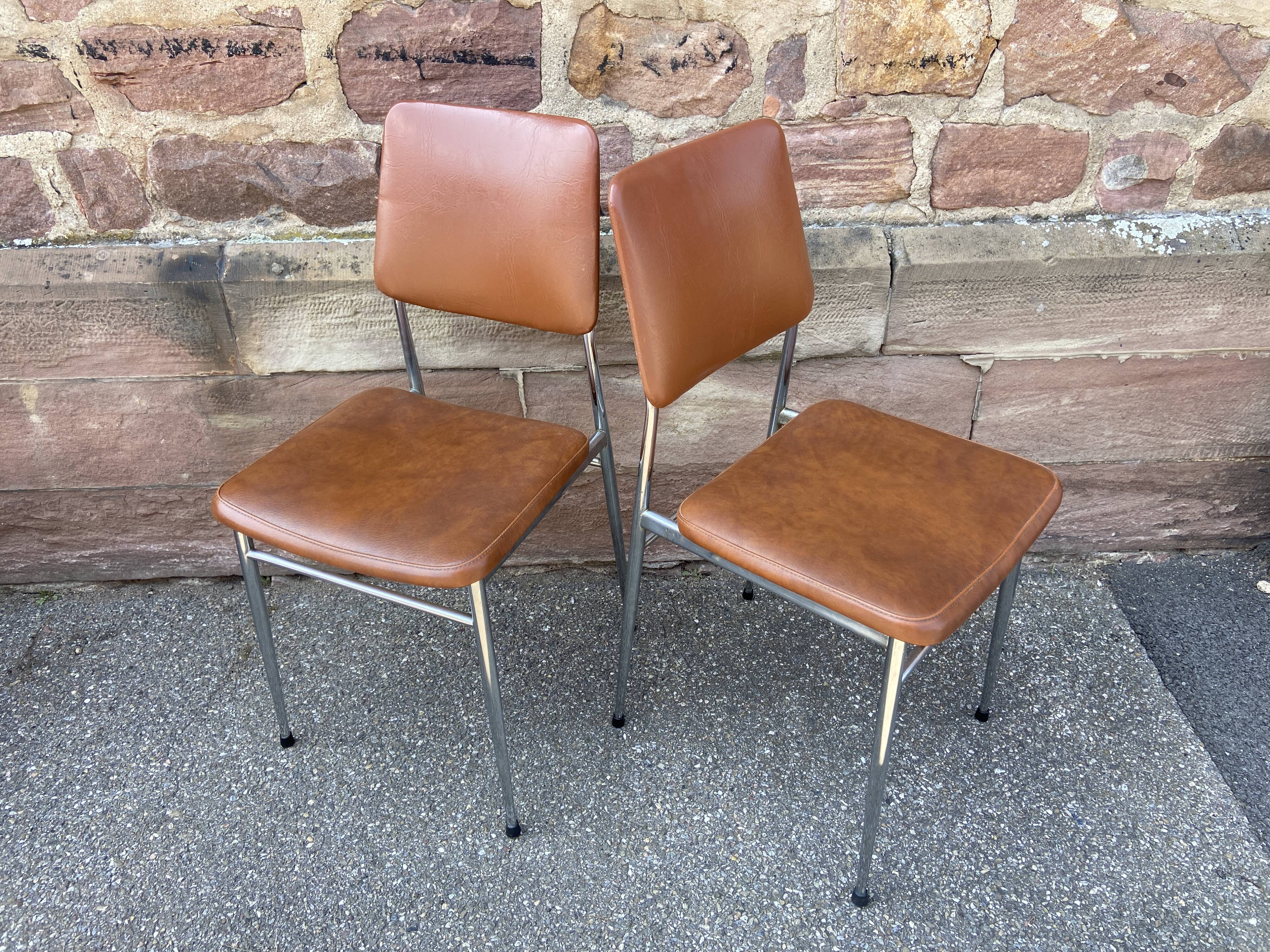 2 vintage leatherette and chrome chairs 1970