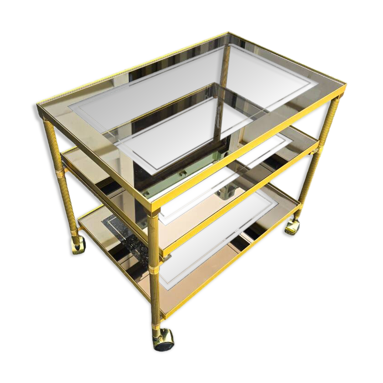 Brass and glass serving trolley, 1970s