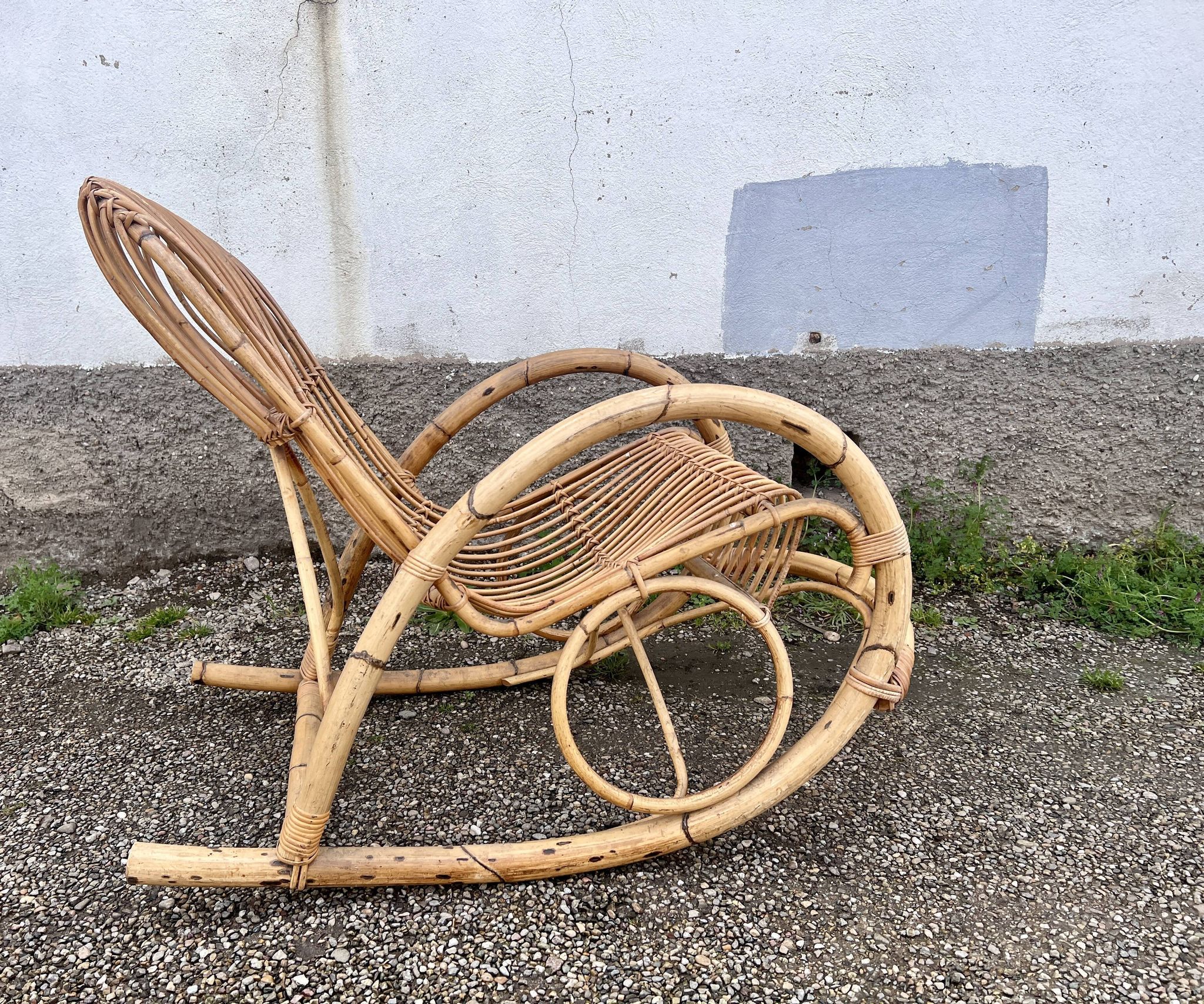 Rocking chair rotin 1960 bambou