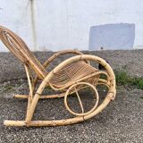Rocking chair rotin 1960 bambou
