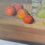 Small painting signed still life "Grapes and wine"