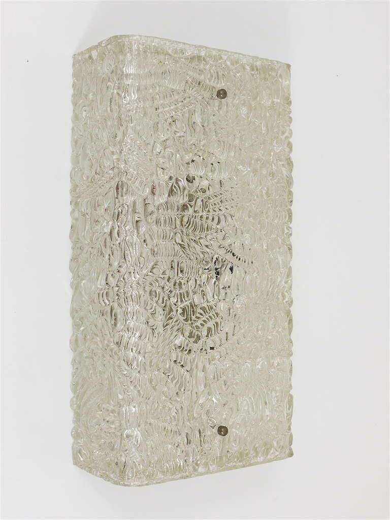 J.T. Kalmar Carré Wall Light and Ceiling Light in Textured Glass Midcentury, Vienna, 1950s