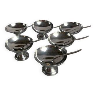 6 Cups, and 6 stainless steel spoons, 110s ice cream