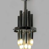 Very large Mazzega pendant light in chrome organ and Murano glass