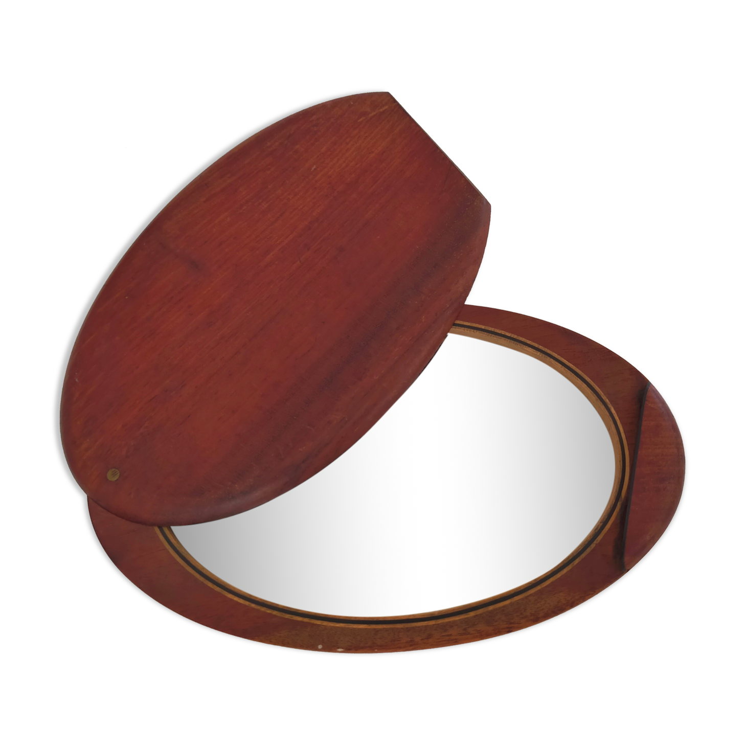 Vintage wooden travel mirror signed