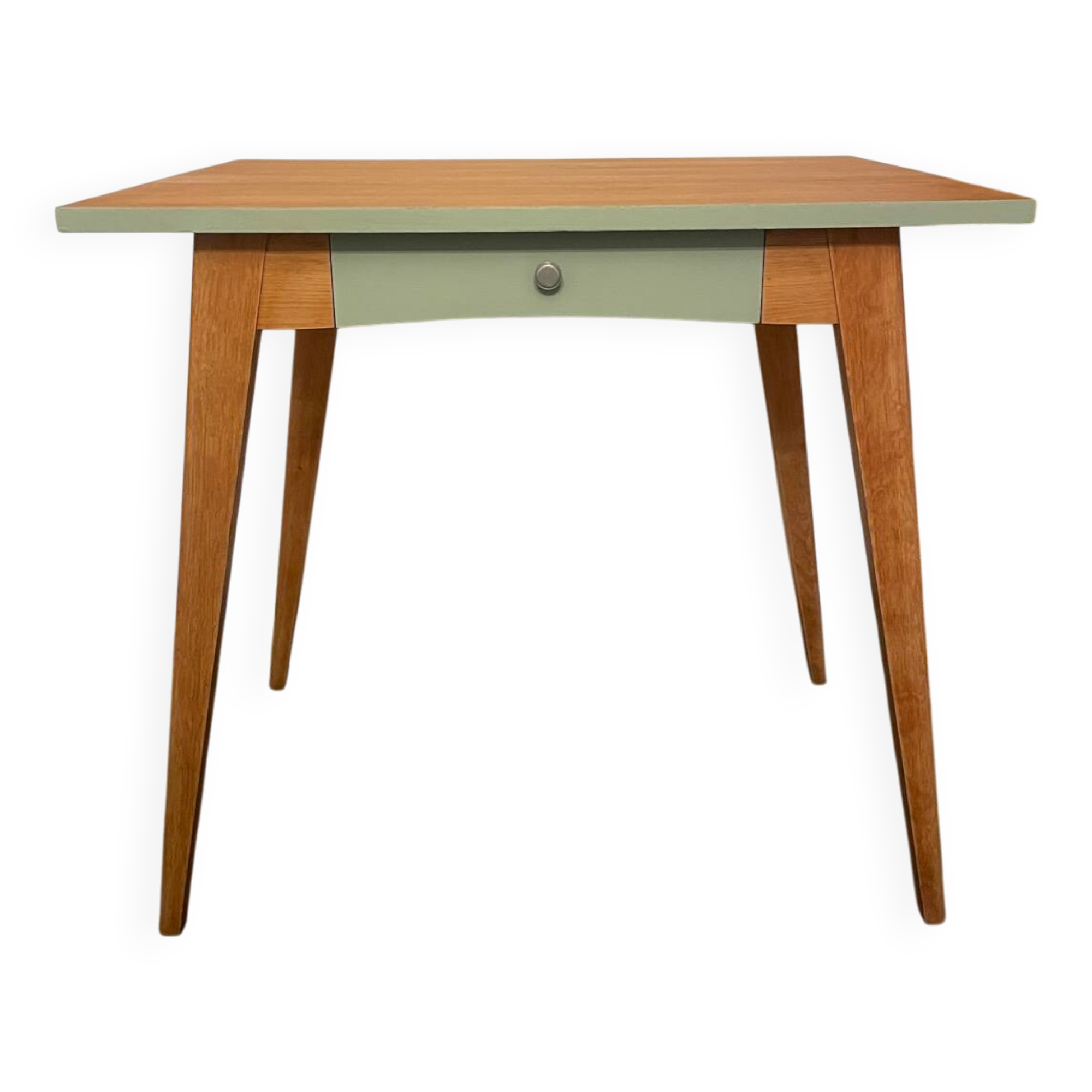 Modernized Vintage Desk – Light Wood & Sage Green