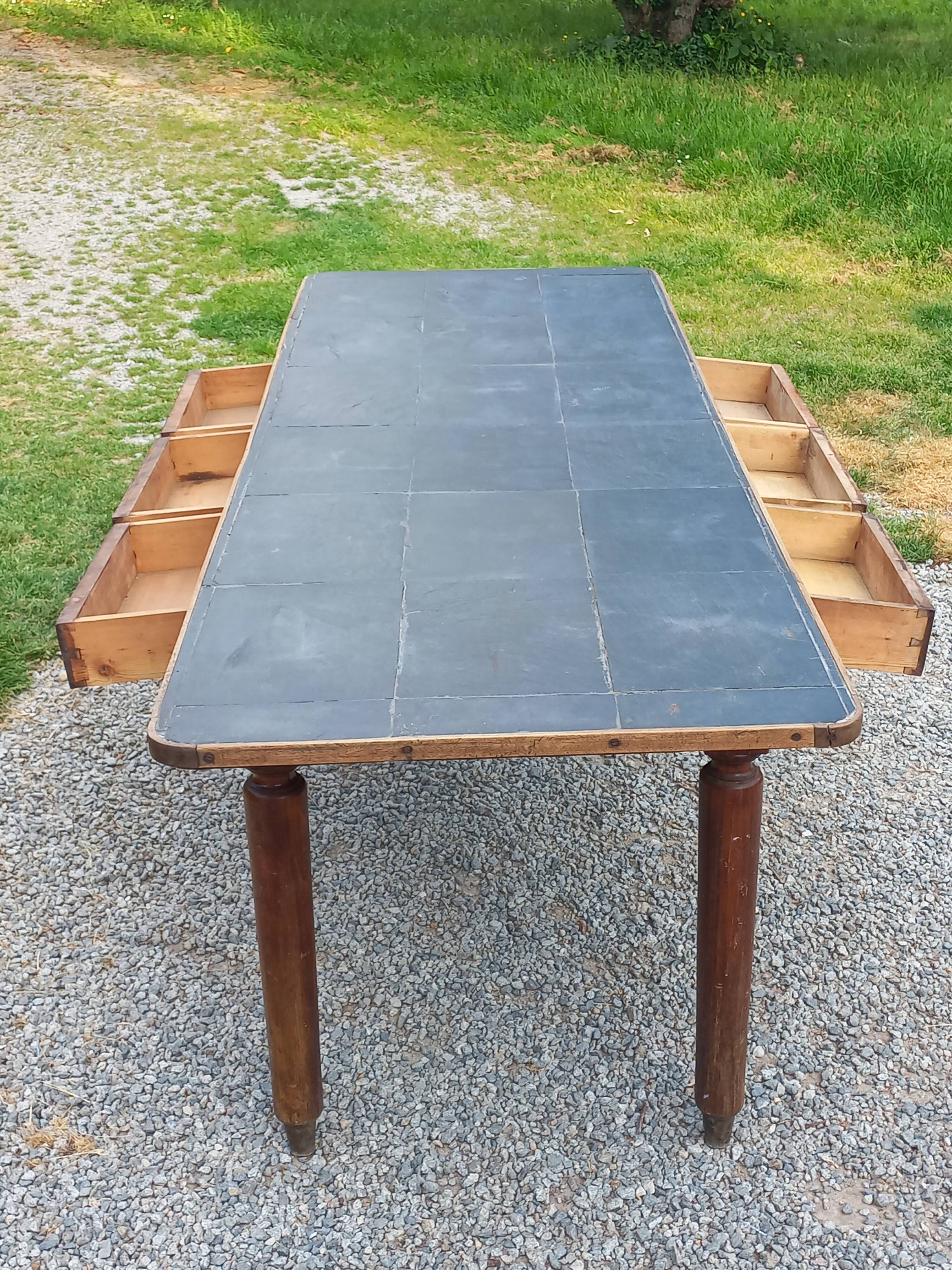 Farmhouse table, late 19th/early 20th century, 6 drawers, slate top 2