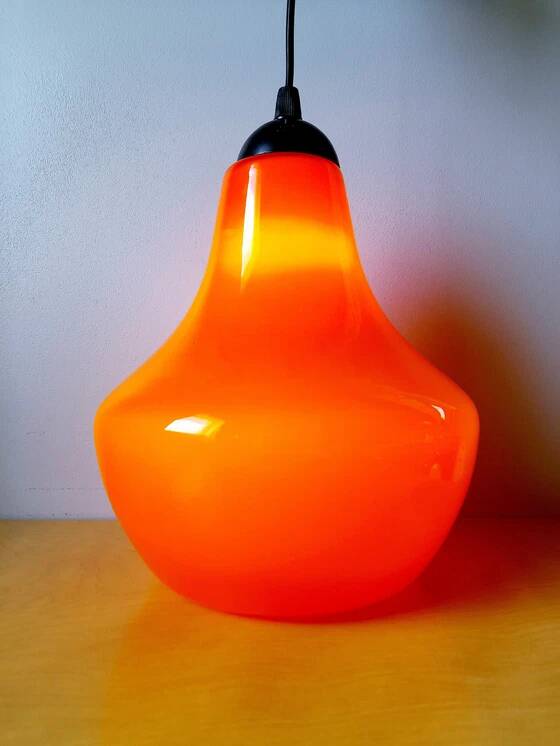 Orange opaline pendant light, Peill & Putzler 70s