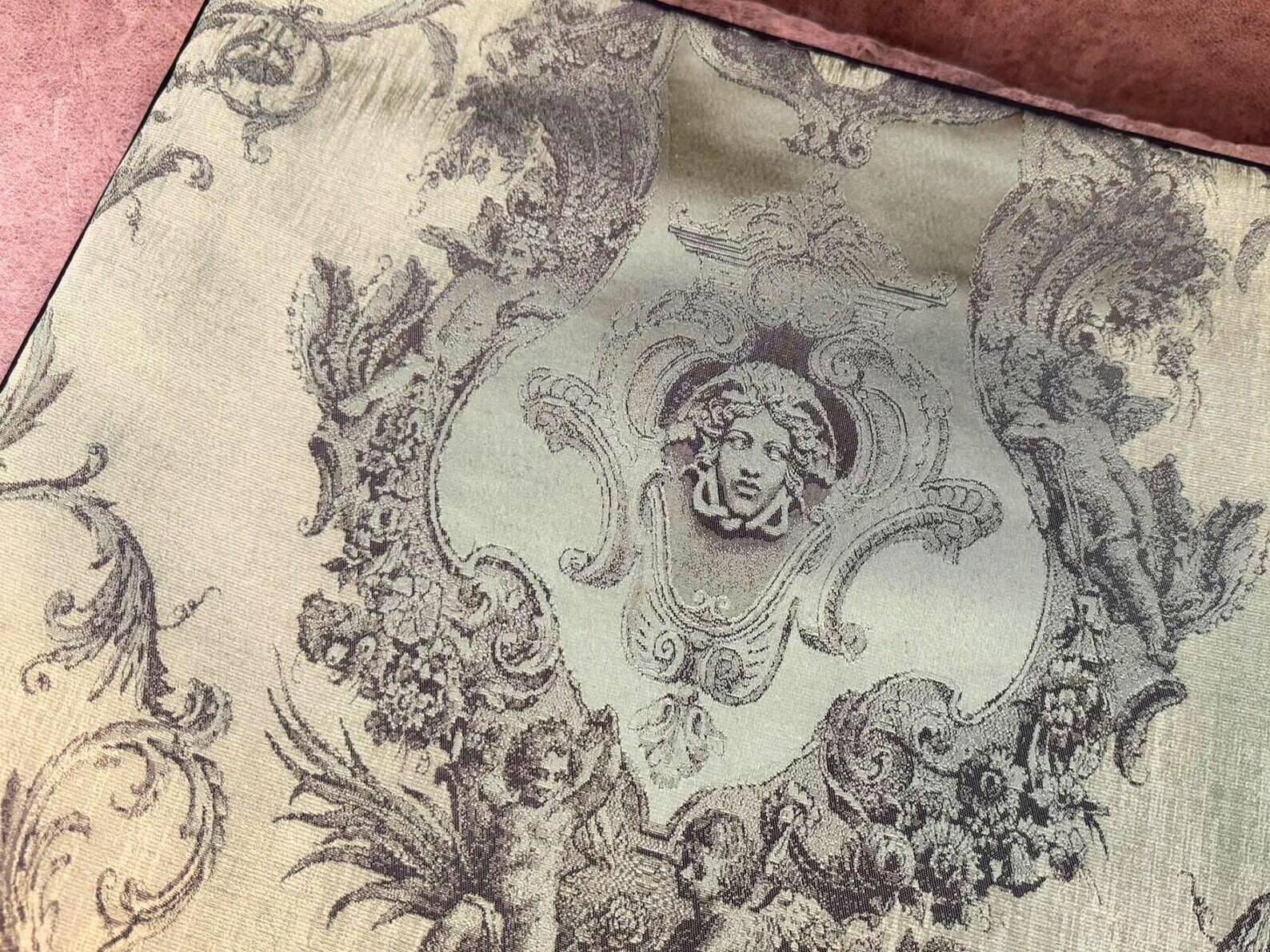 Neoclassical Medusa Medallion Cushion, Black Piped Jacquard Pillow Cover