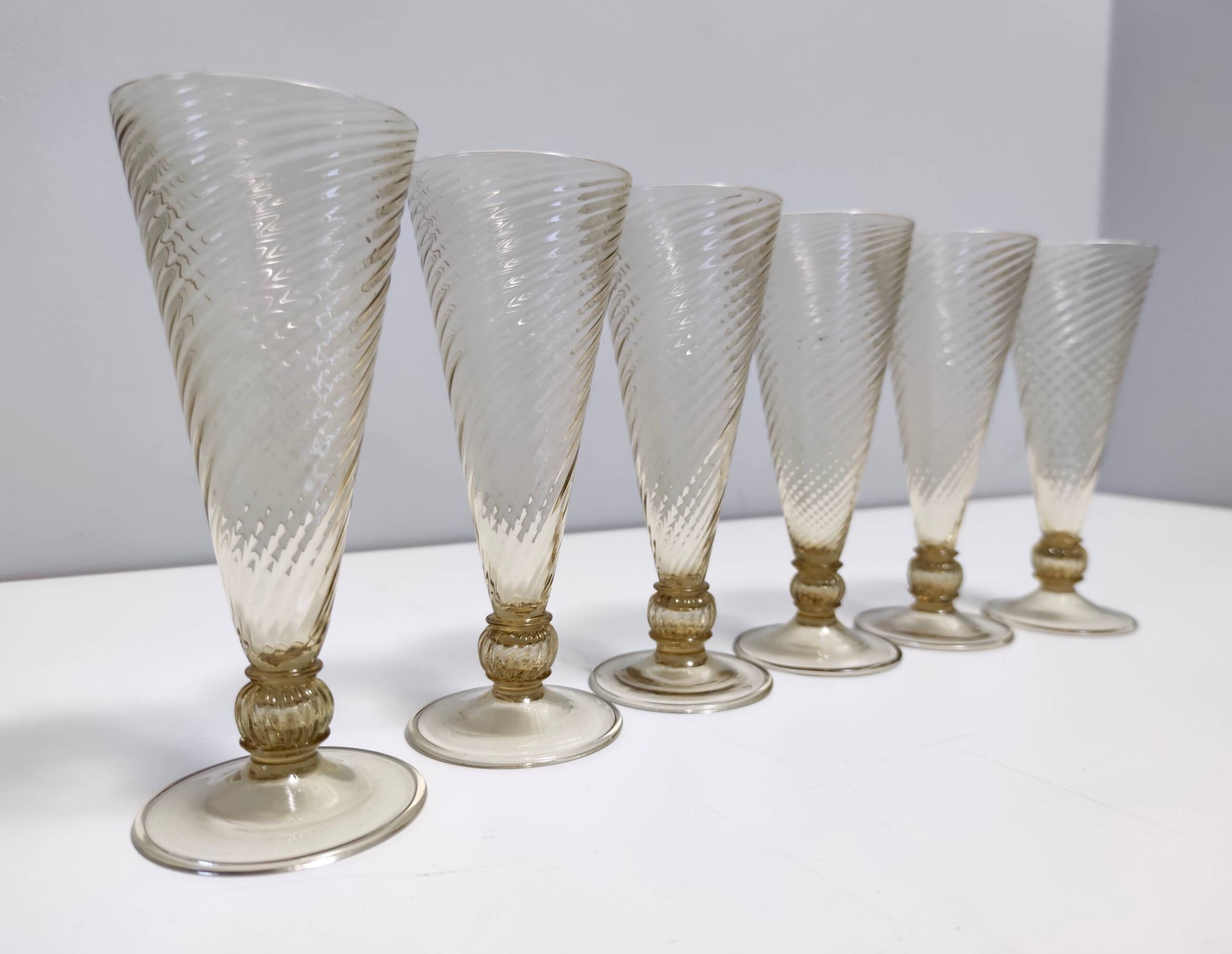 Set of Six Amber Murano Drinking Glasses by Vittorio Zecchin, Italy
