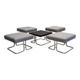 Set of 4 ottoman stools and 1 tubular coffee table, 1960s-70s