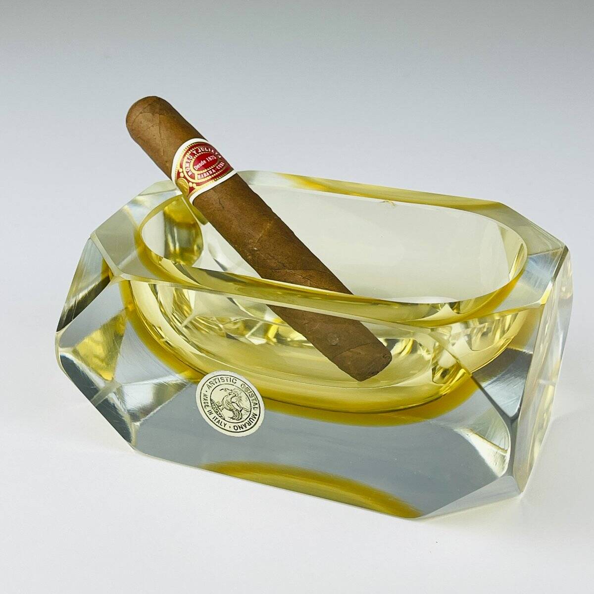 Original yellow Murano glass ashtray by Bucella Cristalli Murano, 1970s.