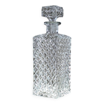Carafe à Whisky Carrée à Décor Pointes de Diamant en Verre Moulé-Taillé