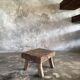 Small stool, rectangular accent stool in solid teak wabi-sabi H26