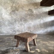 Small stool, rectangular accent stool in solid teak wabi-sabi H26