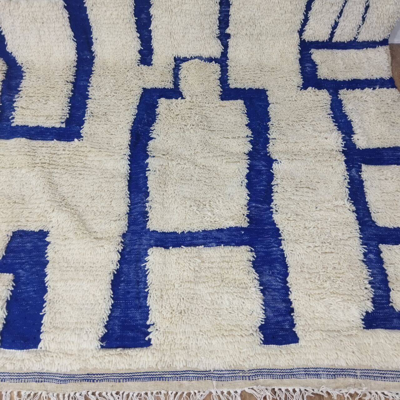 Azilal vintage rug 310x200 cm - Blue geometric patterns