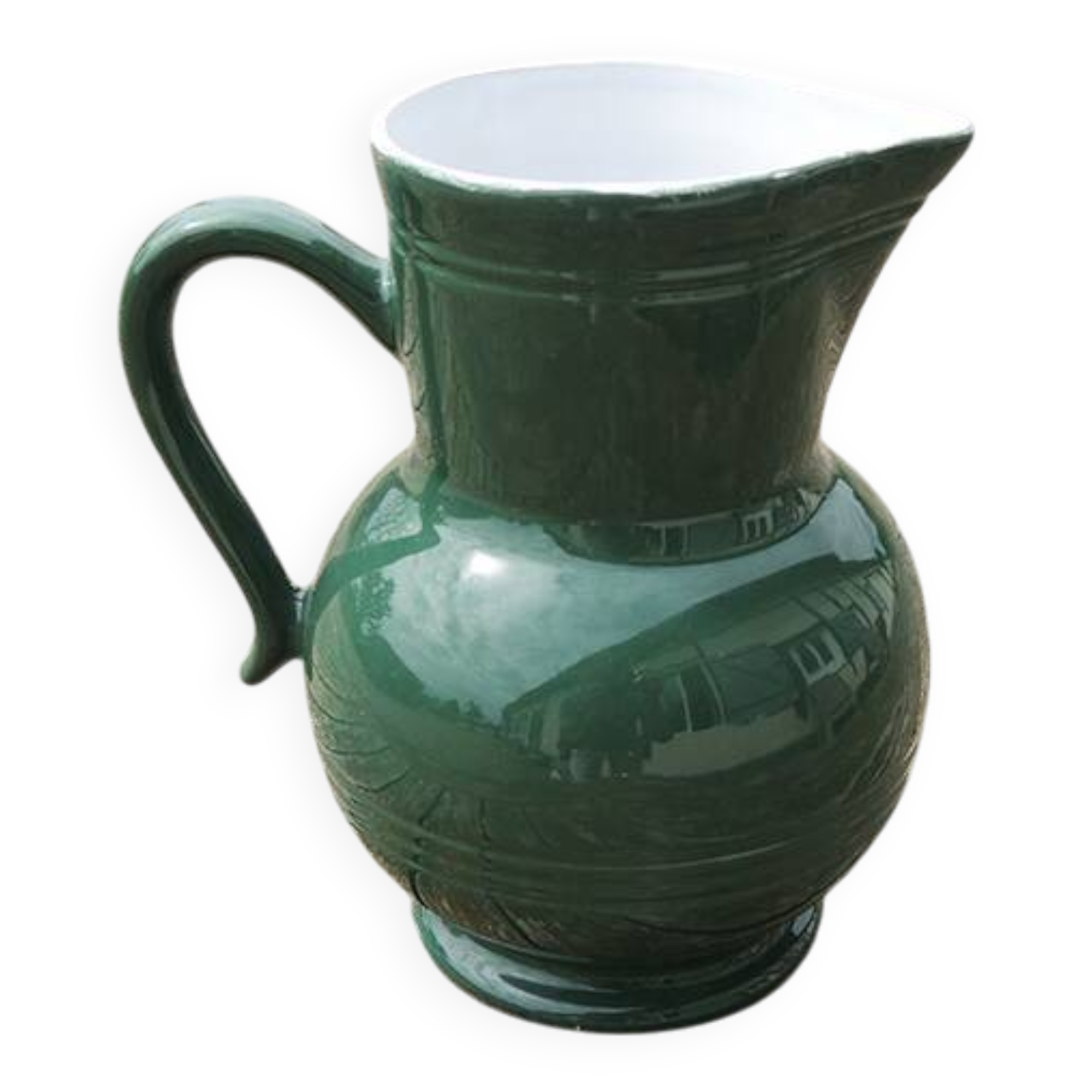 Antique Emile Henry green ceramic carafe