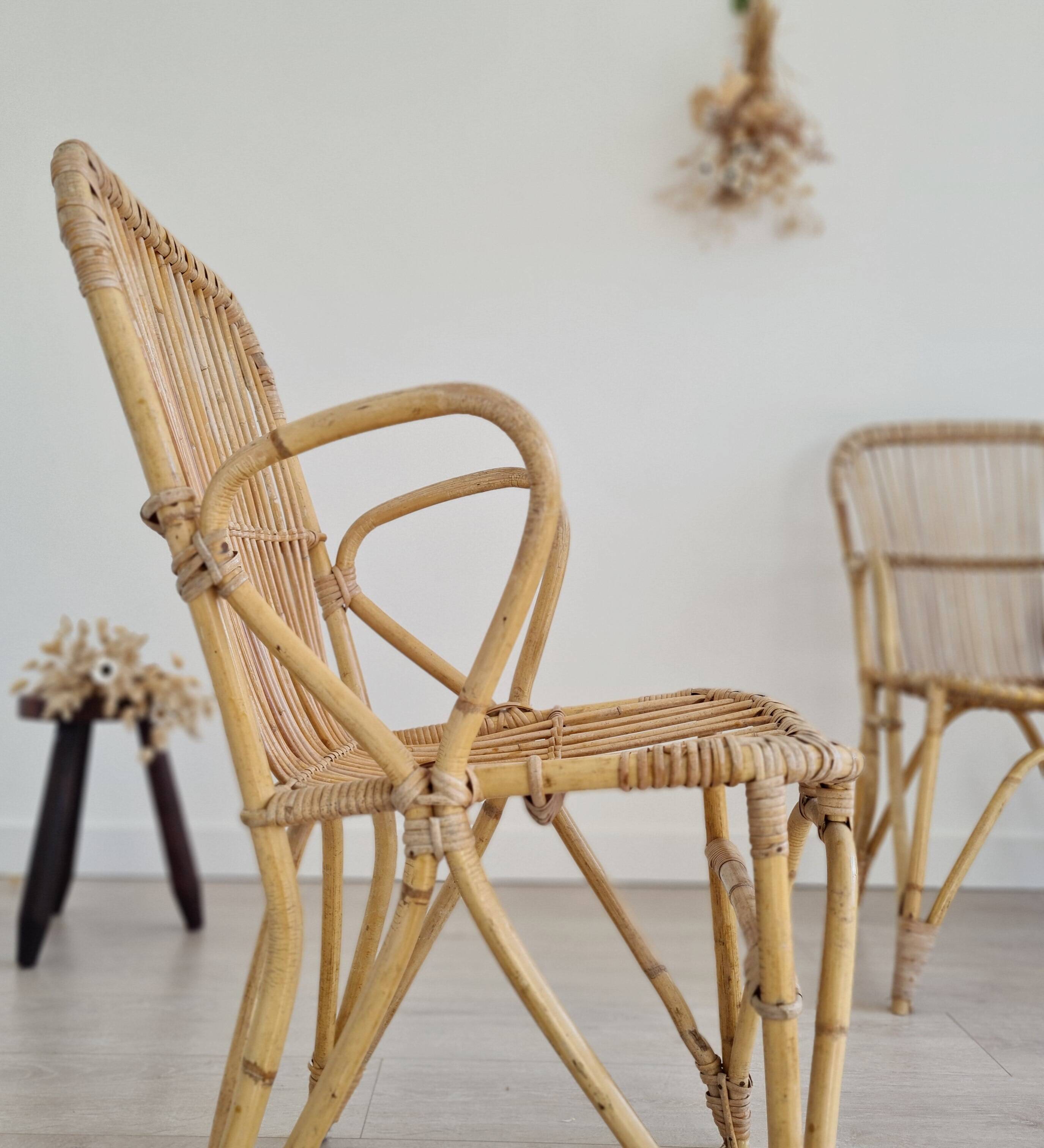 3 antique rattan armchairs