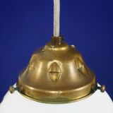 1910s English Arts & Crafts Opaline Pendant Lamp with Hand-Painted Flowers