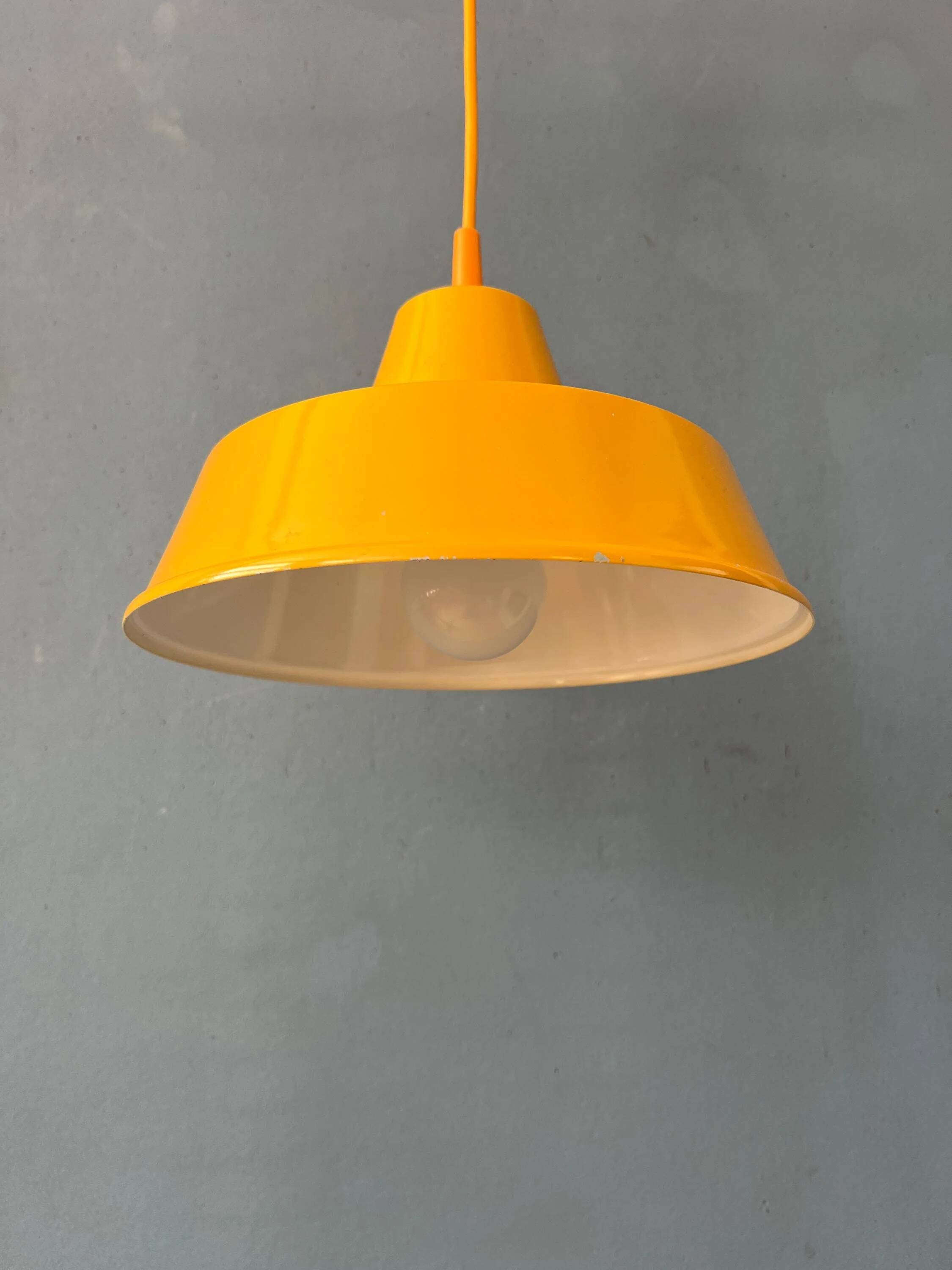Small vintage yellow industrial pendant light