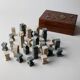 Vintage marble chess set from the 1970s, green and beige stone board, heavy design, geometric pieces, sculptural tabletop game, gift idea.