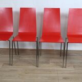 4 modernist stackable chairs in molded birch 1990 sweden