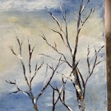 Ancient painting, winter landscape in Auvergne, signed, 20th century