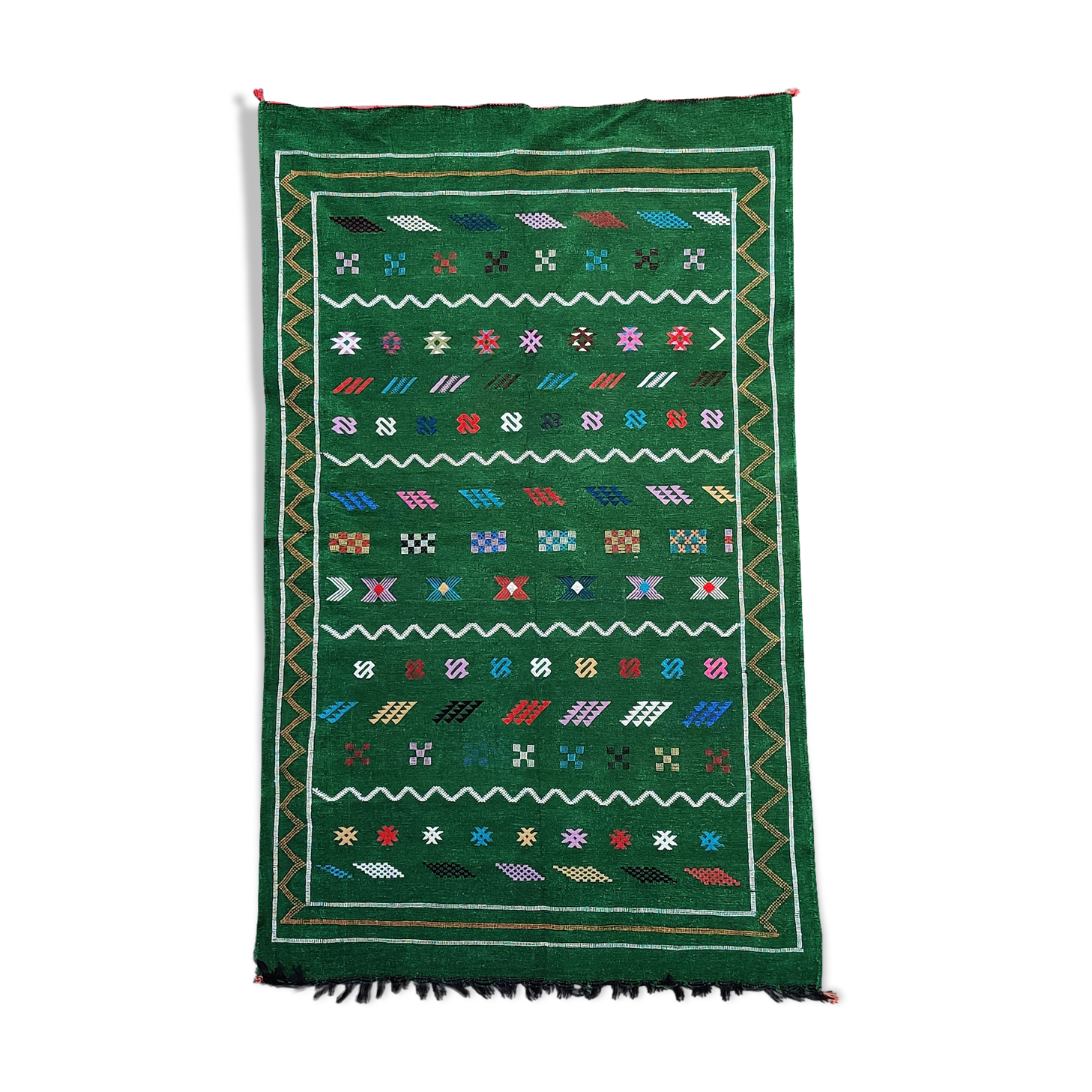 Tapis berbère marocain fait main vert ethnique 144x233 cm