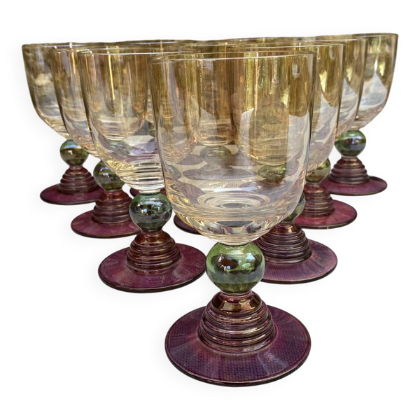 Verres  à pied en verre teinté  colorés vintage